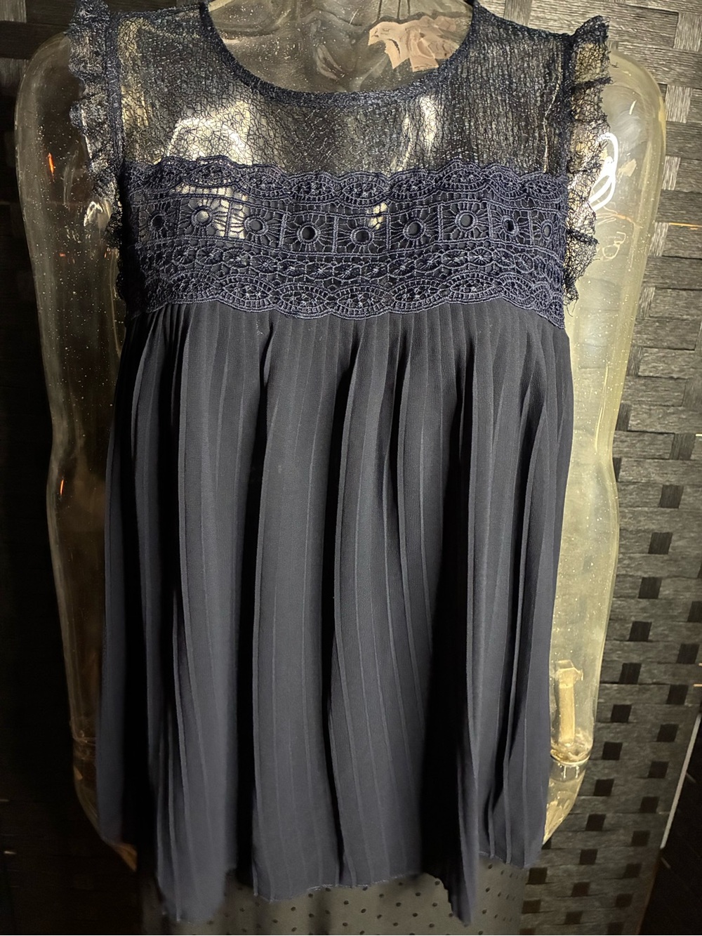 Nanette Lepore Navy Lace Sleeveless Blouse